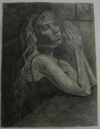 Self-portrait drawing mom did in college